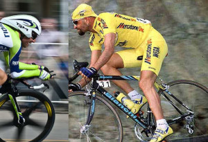 Marco Pantani speeds down a descent during stage one